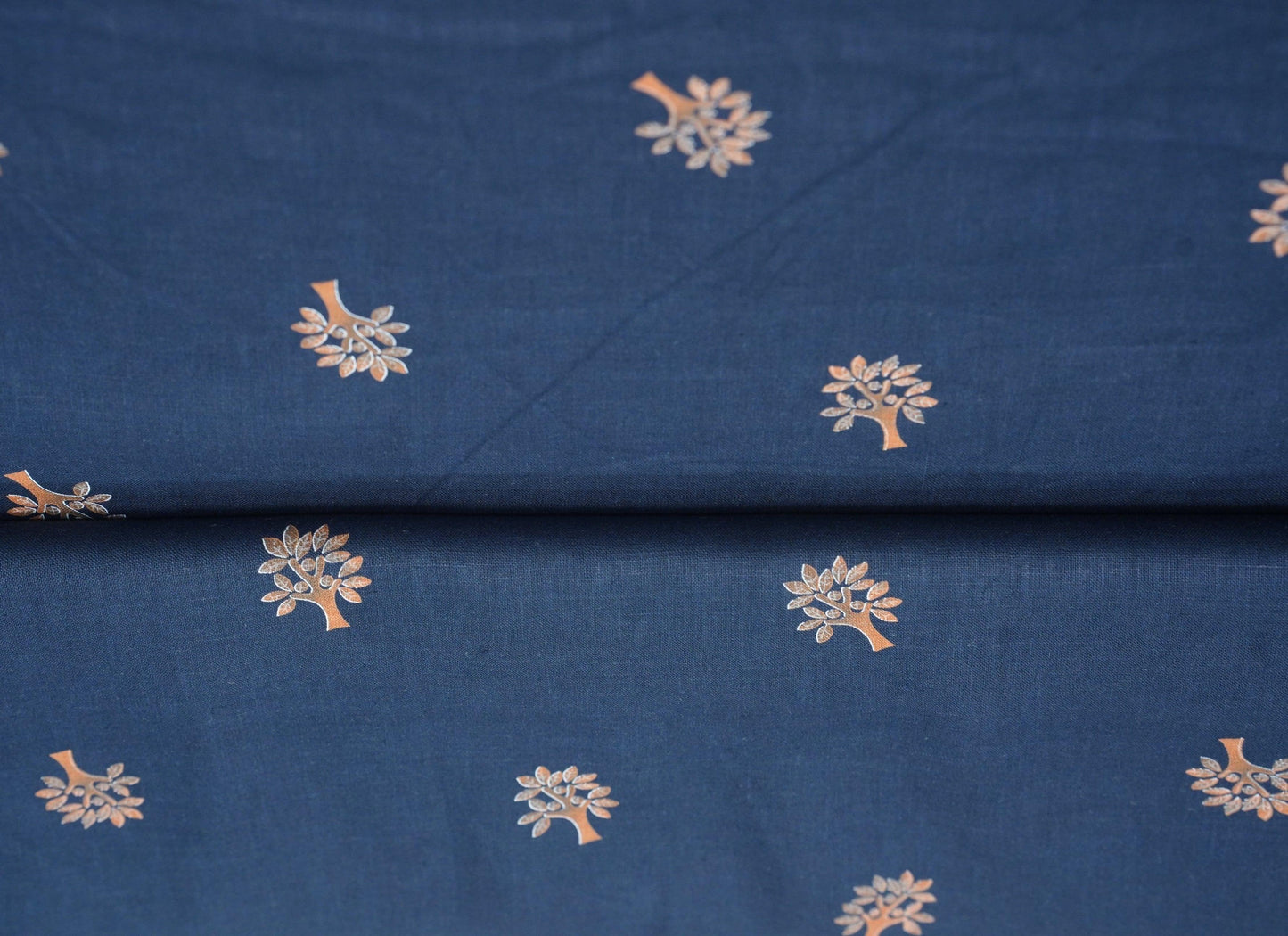 Digital Tree Print on Navy Blue base - Linen Fabric - OrganoLinen