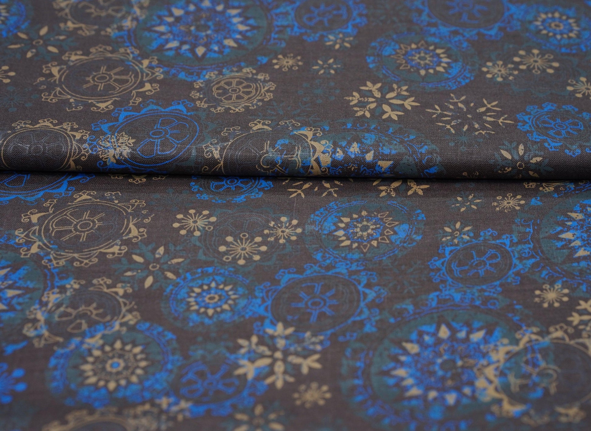 Digital Floral Print on brown base - Linen Fabric - OrganoLinen