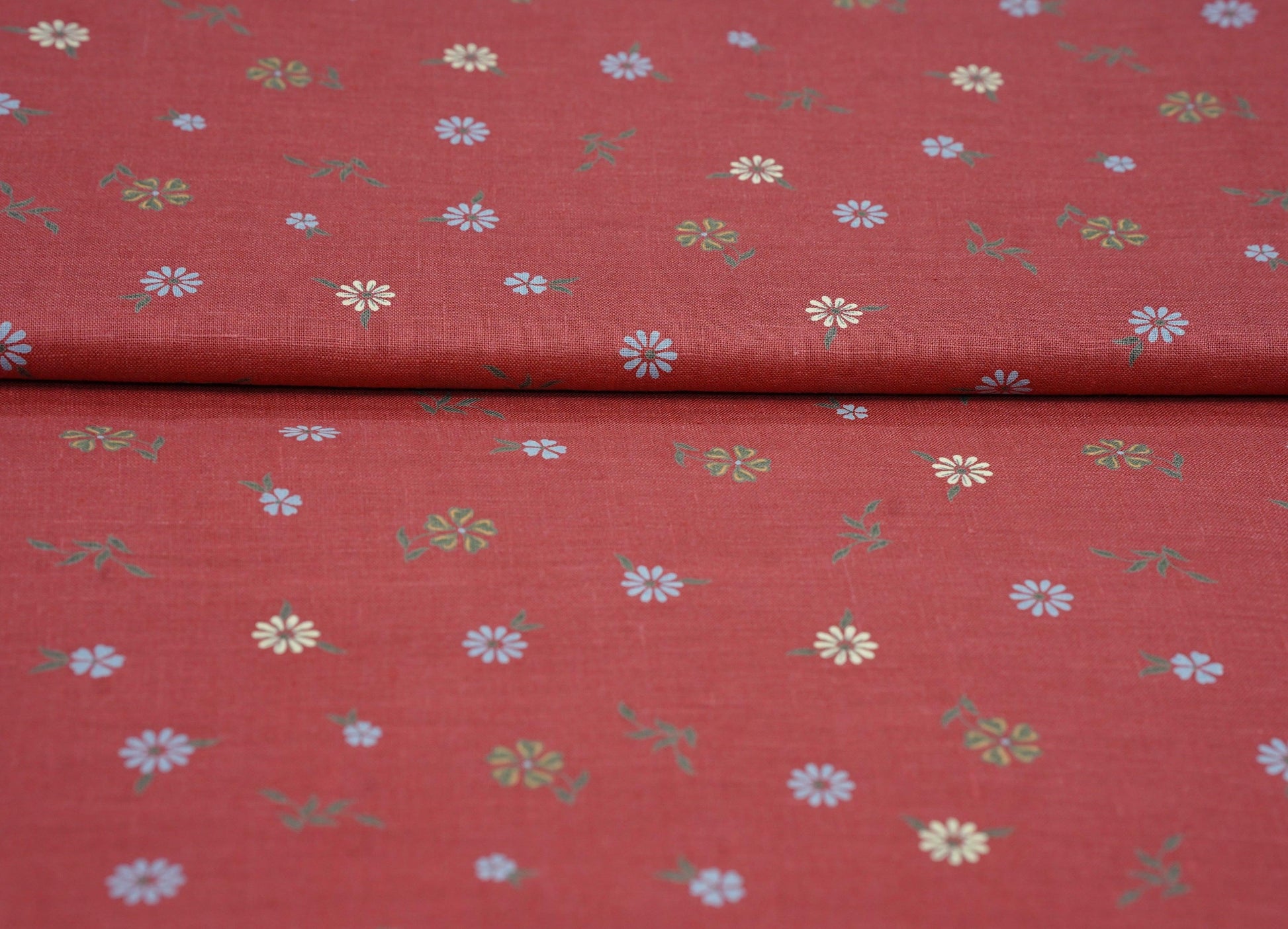 Digital Floral Print on Red base -Linen Fabric - OrganoLinen