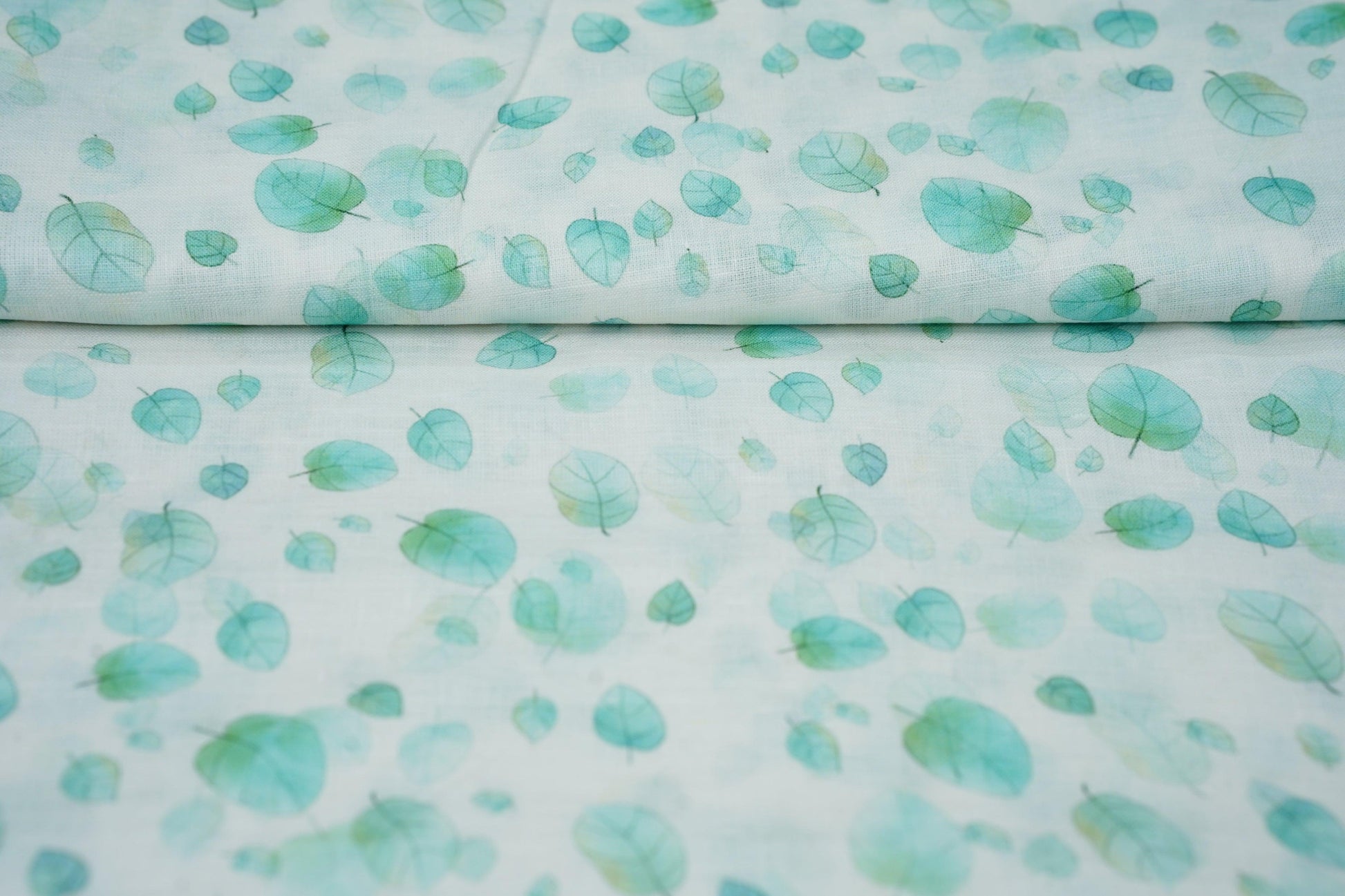 Digital leaf Print on White base - Linen Fabric - OrganoLinen