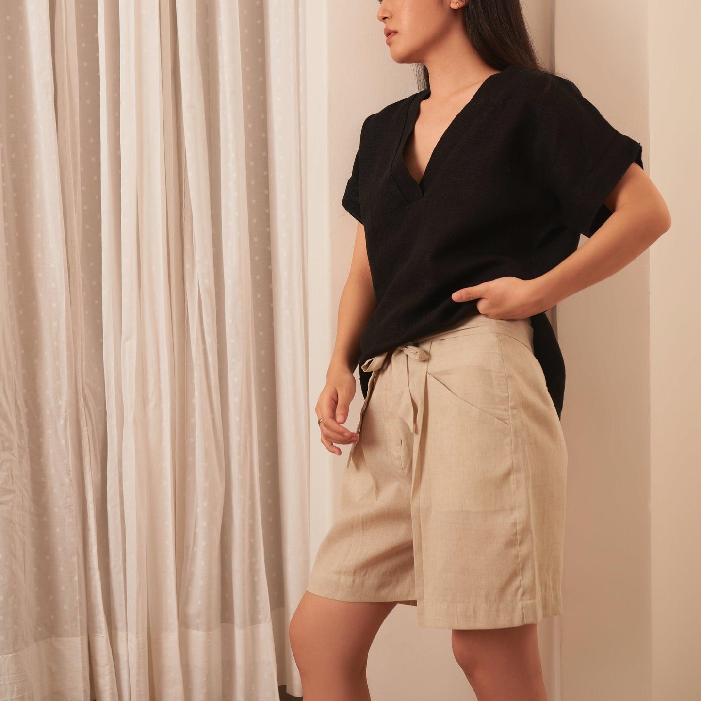 HEMIN Linen Ribbon Shorts - OrganoLinen