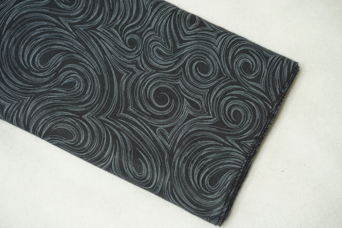 Digital Swirl Print on Black base - Linen Fabric - OrganoLinen