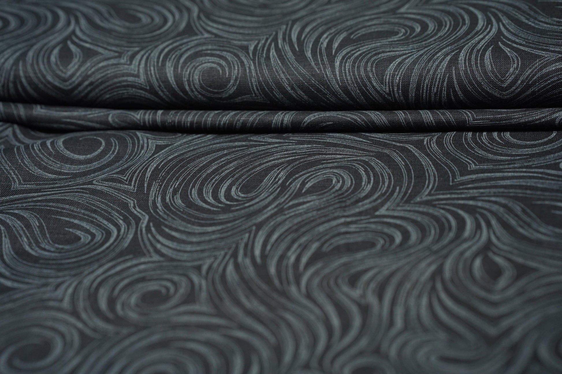 Digital Swirl Print on Black base - Linen Fabric - OrganoLinen